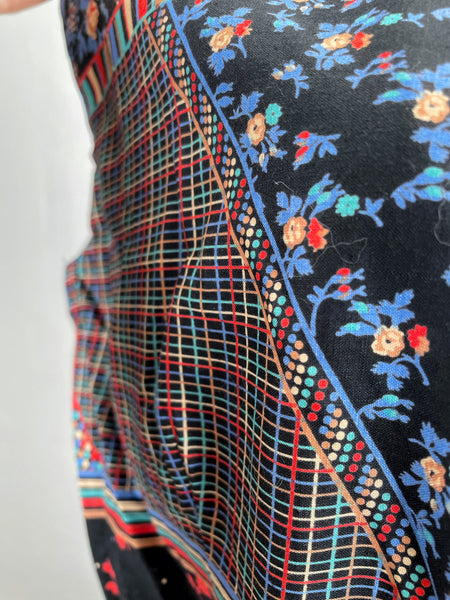 Artie | Vintage 1960s 1970s mixed print floral and grid lines geometric dress