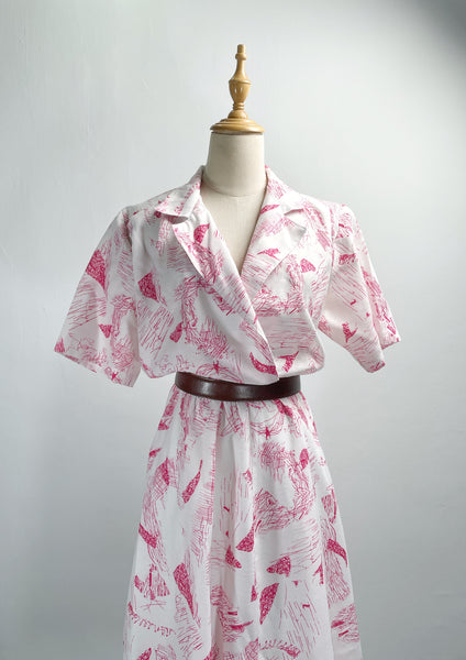 Shelley | Vintage 1980s pop-art abstract scribble print pop-over blazer neckline collared dress