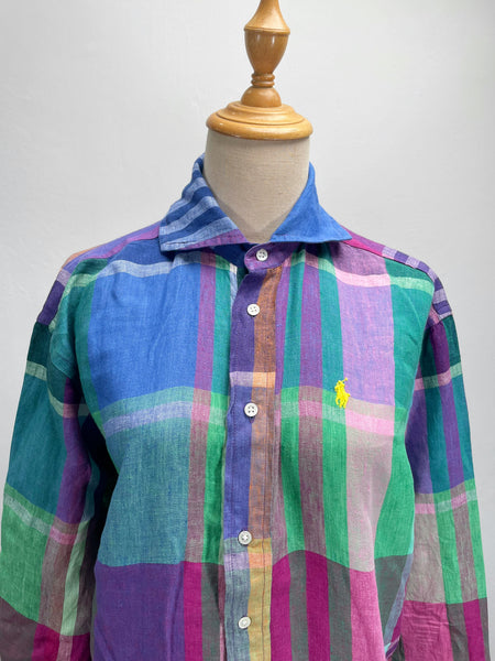 2021 Ralph Lauren Madras rainbow coloured Linen shirt dress