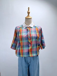 Must-have | Harriet | Vintage 1980s Color Spectrum Rainbow grid Collared blouse