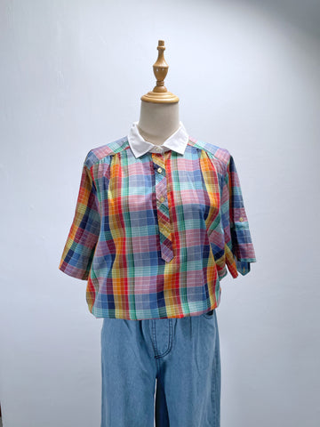 Must-have | Harriet | Vintage 1980s Color Spectrum Rainbow grid Collared blouse