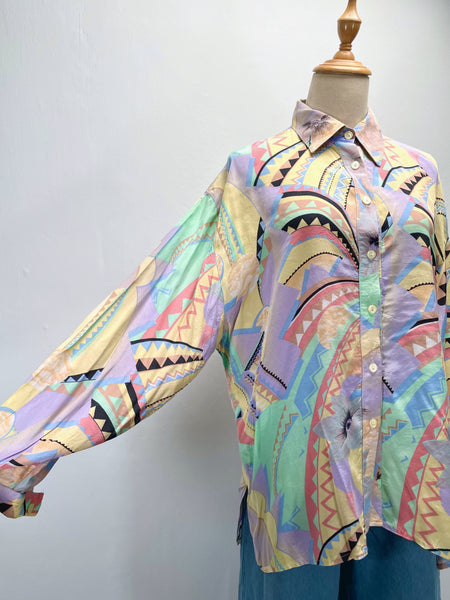 Zack | Vintage 1980s Pastel abstract geometric print Loose shirt blouse