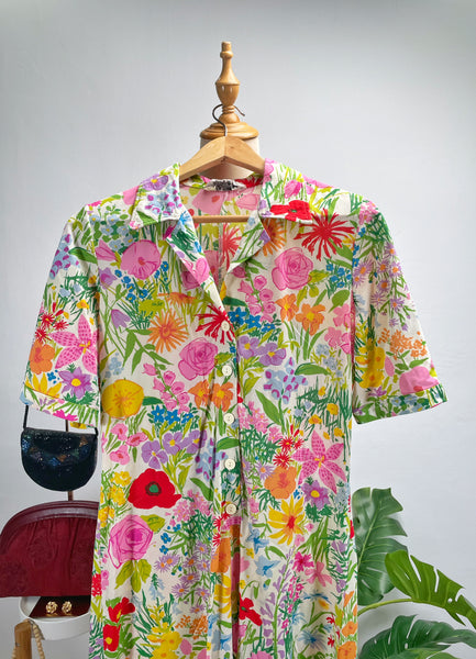 Vintage Designer Ken Scott Hand-Printed Floral Maxi Dress | {Rare Find} |