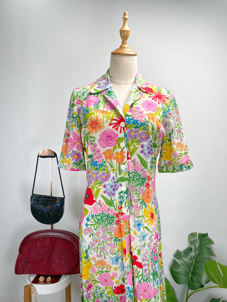 Vintage Designer Ken Scott Hand-Printed Floral Maxi Dress | {Rare Find} |