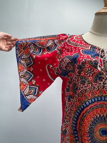 Frankie | Vintage 1960s 1970s Dashiki Handkerchief sleeves Long maxi Batik print dress