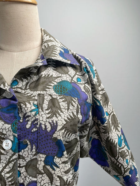 Charlotte | Vintage 1980s Batik style Holiday shirt dress