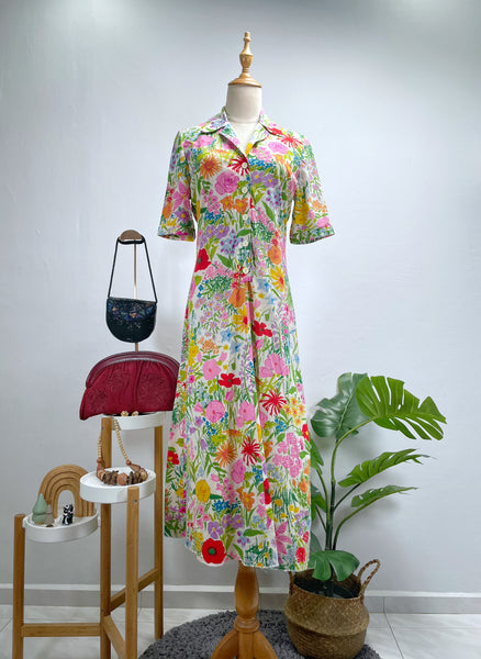 Vintage Designer Ken Scott Hand-Printed Floral Maxi Dress | {Rare Find} |