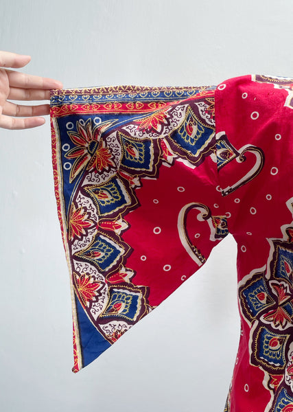 Frankie | Vintage 1960s 1970s Dashiki Handkerchief sleeves Long maxi Batik print dress