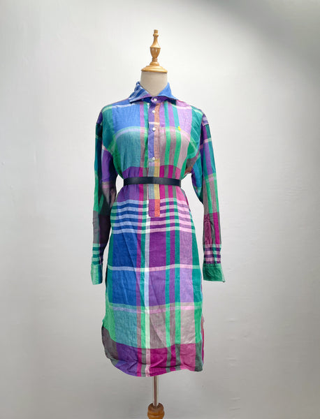 2021 Ralph Lauren Madras rainbow coloured Linen shirt dress