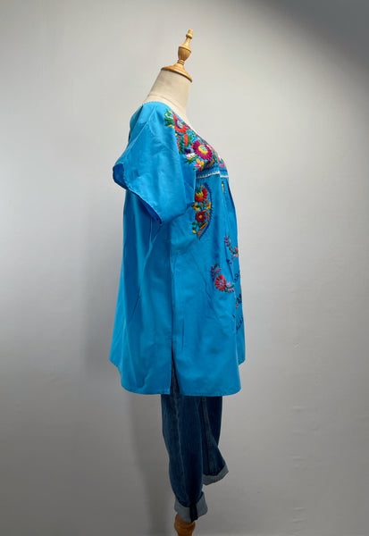 { Rare find } Hosanna | Vintage 1960s Oxacan Mexican embroidered Blouse in aquamarine blue