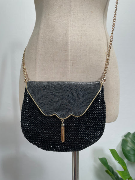 Vintage Disco era 1970s 1980s mesh and scalloped flap pouch bag