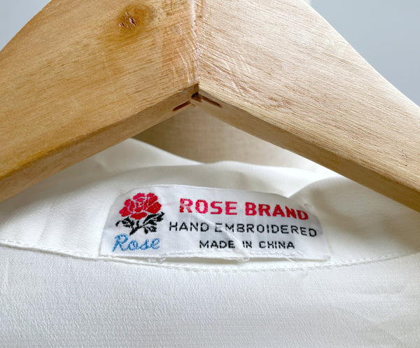 { Very Rare Find } Vintage 50s 60s cottage core  hand embroidered latticework Chinese silk collared shirt