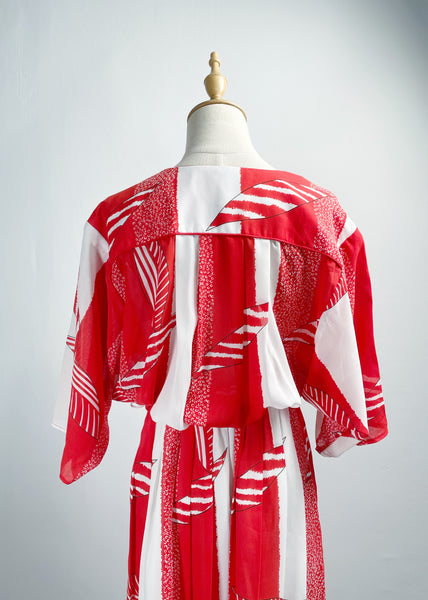 Sasha | Vintage 1980s cowl-neck flowy chiffon geometric print dress