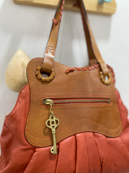 Vintage 1990s Y2K Leather Hobo Bag – Orange terracotta & Tan Boho Shoulder Purse