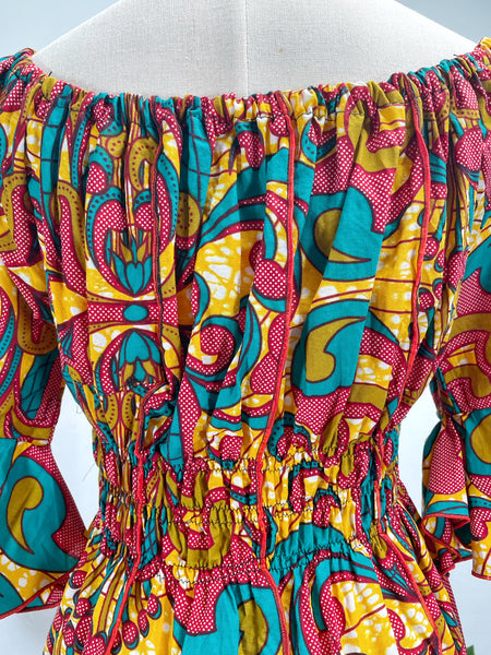 Vintage 70s Psychedelic Print Off-Shoulder Midi Dress | Kaen |