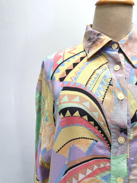 Zack | Vintage 1980s Pastel abstract geometric print Loose shirt blouse