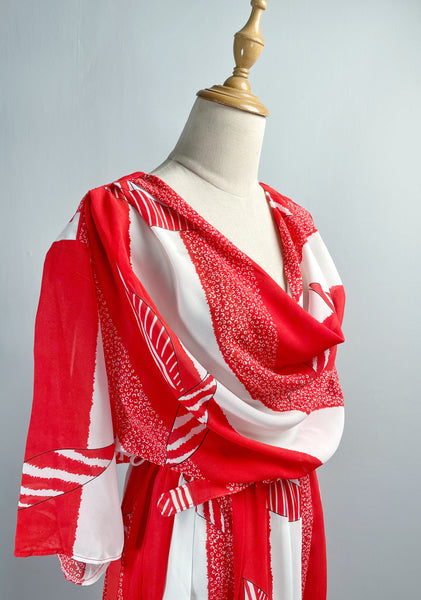 Sasha | Vintage 1980s cowl-neck flowy chiffon geometric print dress