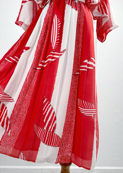 Sasha | Vintage 1980s cowl-neck flowy chiffon geometric print dress