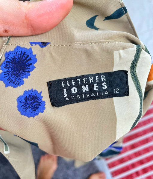 Emily | Vintage 1980s Fletcher Jones Australia novelty abstract print pleated button-down dress