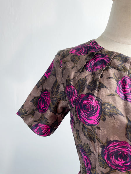 Viva En Rose | Vintage 1950s 1960s Madmen era cocktail dress with rose print