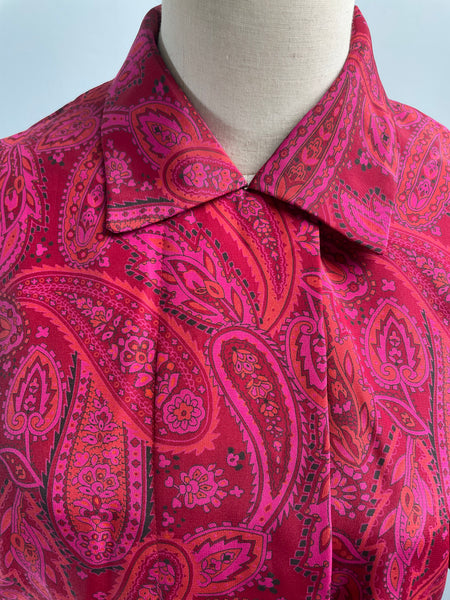 Must-have | Peyton | Vintage 1980s paisley pink red and orange jacket lapel dress | size S - M