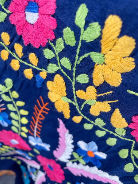 Valencia | Vintage 1960s 1970s Navy blue embroidered Mexican Kaftan Dress