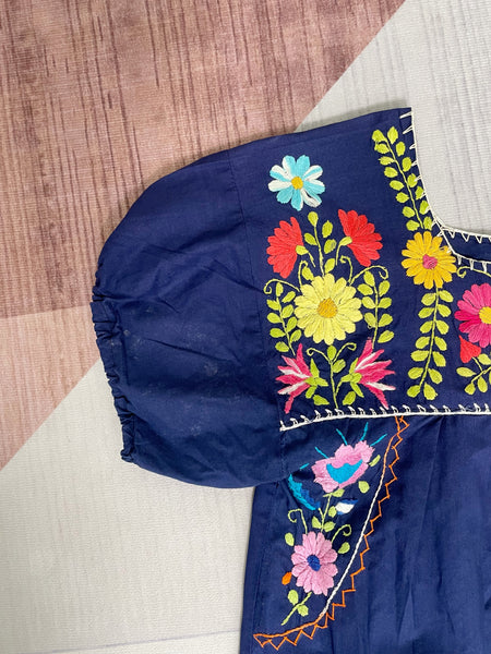 Valencia | Vintage 1960s 1970s Navy blue embroidered Mexican Kaftan Dress
