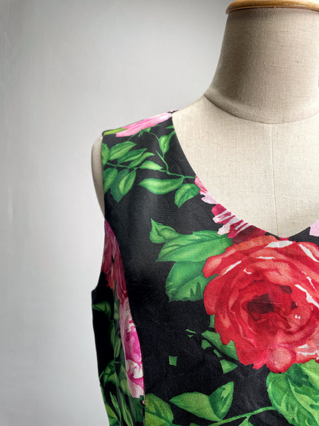 Must Have | 100% Silk Vintage 1960s 1970s Rose print Silk Dress