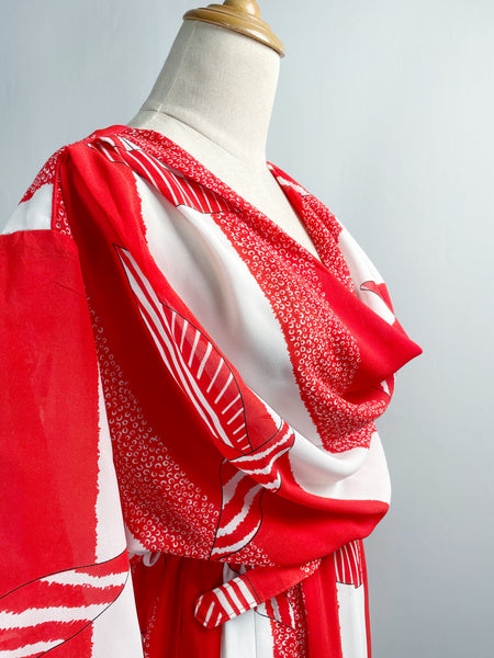 Sasha | Vintage 1980s cowl-neck flowy chiffon geometric print dress