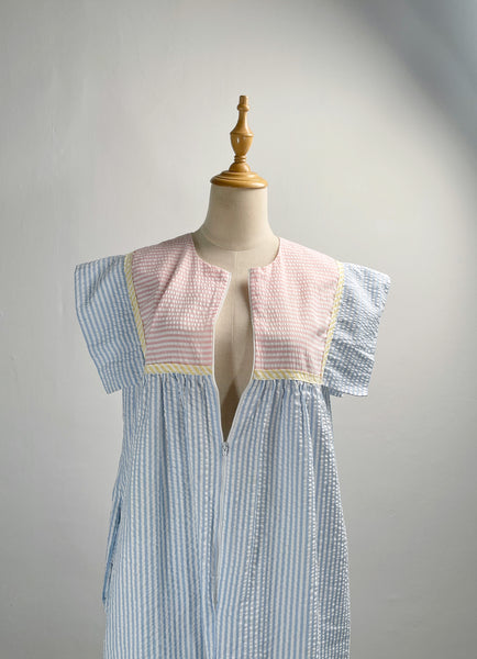 Must Have ! | Lainey | Vintage 1960s 1970s Pastel cheesecloth fabric striped dress shorter with cap sleeves
