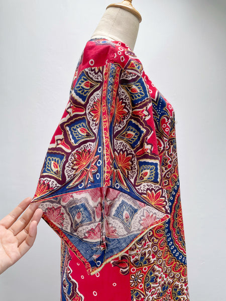 Frankie | Vintage 1960s 1970s Dashiki Handkerchief sleeves Long maxi Batik print dress