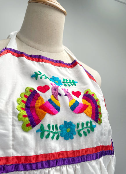 Kids vintage 1960s Mexican embroidered dress Birds and flowers