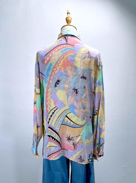 Zack | Vintage 1980s Pastel abstract geometric print Loose shirt blouse