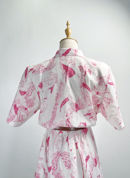 Shelley | Vintage 1980s pop-art abstract scribble print pop-over blazer neckline collared dress