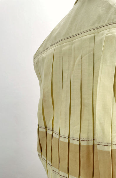 Vintage 1950s mid-century pleated sleeveless dress in lemon yellow | Brûlée | { Rare Find }
