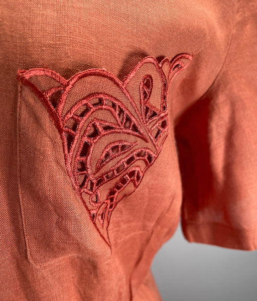 Vanna | Vintage 1950s Rust colored Circle skirt dress with lace pocket square