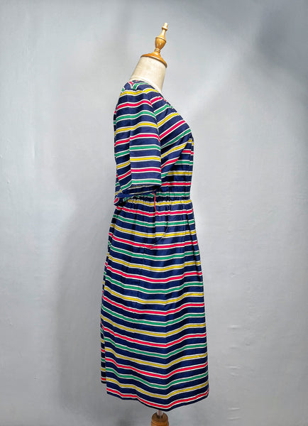 Vintage 1980s nautical theme striped dress with pockets | Jolene |