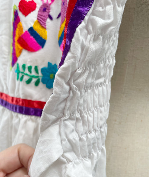 Kids vintage 1960s Mexican embroidered dress Birds and flowers