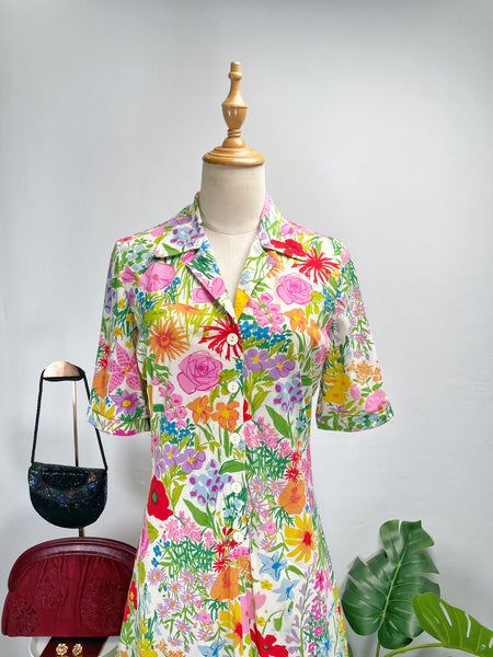 Vintage Designer Ken Scott Hand-Printed Floral Maxi Dress | {Rare Find} |