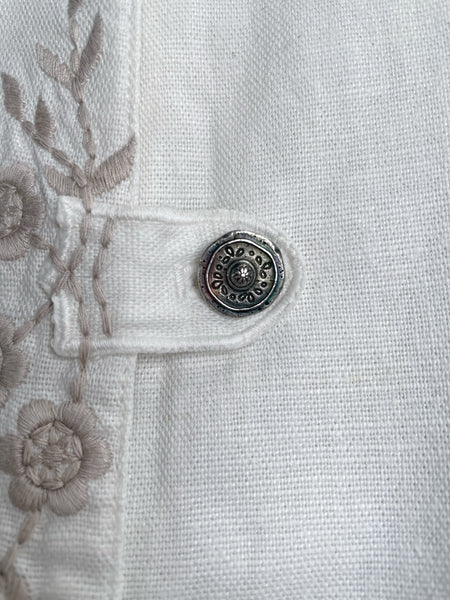 Vintage embroidery European  Linen Rose Blusen Vest with stamped buttons