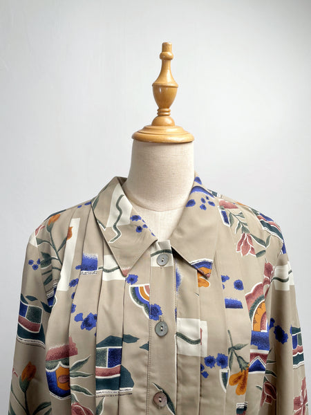 Emily | Vintage 1980s Fletcher Jones Australia novelty abstract print pleated button-down dress