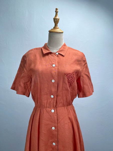 Vanna | Vintage 1950s Rust colored Circle skirt dress with lace pocket square