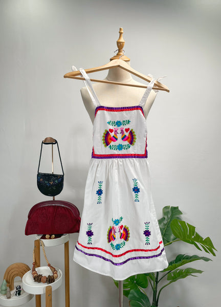 Kids vintage 1960s Mexican embroidered dress Birds and flowers