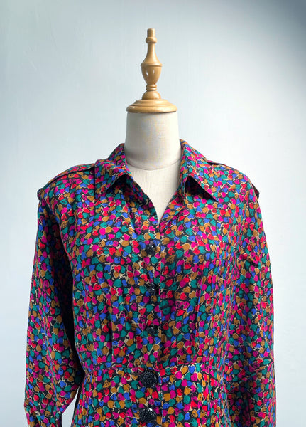 Hearts in flight | Vintage 1980s hearts-print dress with Embellished buttons