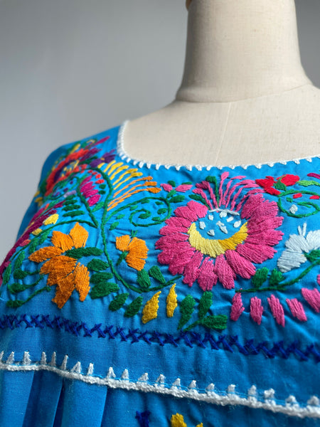{ Rare find } Hosanna | Vintage 1960s Oxacan Mexican embroidered Blouse in aquamarine blue