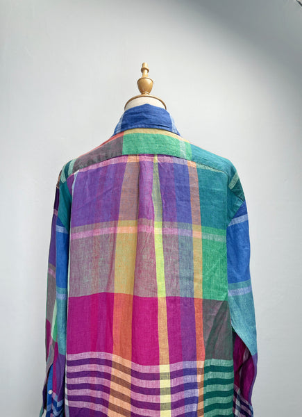 2021 Ralph Lauren Madras rainbow coloured Linen shirt dress