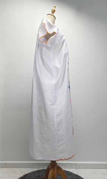 Rainforest | Nicaragua embroidered long kaftan with scalloped sleeves and hem