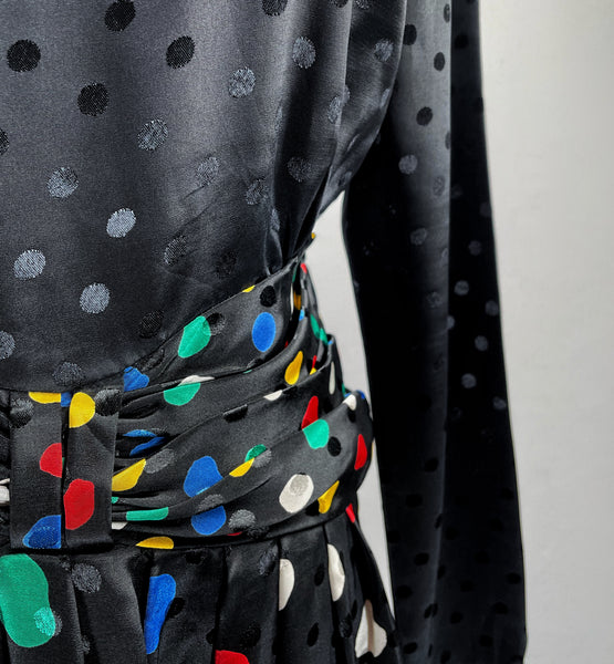 Alice | Signature Vintage 1980s Polka dots everywhere ruched waist cocktail dress