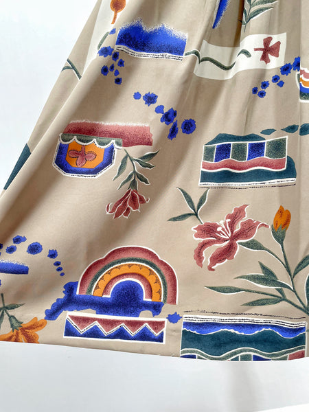 Emily | Vintage 1980s Fletcher Jones Australia novelty abstract print pleated button-down dress