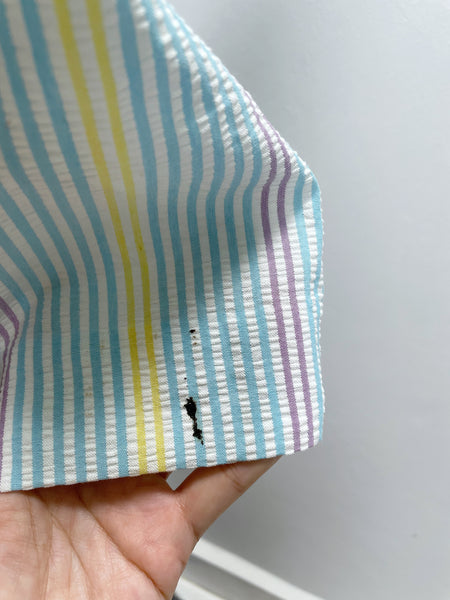 Zelda | Vintage 1950s Blue Purple Yellow Pastel cheesecloth striped dress with pockets and sash